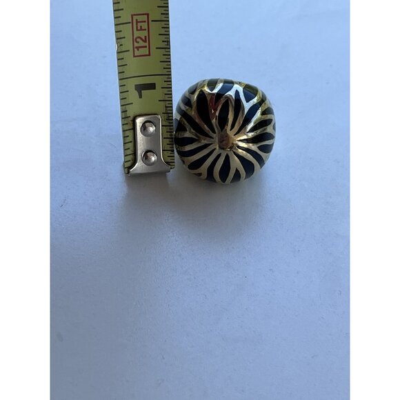Vintage Enamel Zebra Round Ring Gold Black Women’s Size 6.5” Statement Ring - Picture 4 of 11